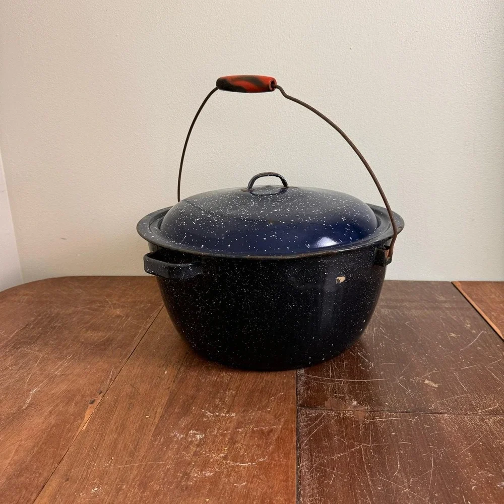 Vintage Graniteware Blue Speckled Cold Packer Water Canning‎ Pot & Lid